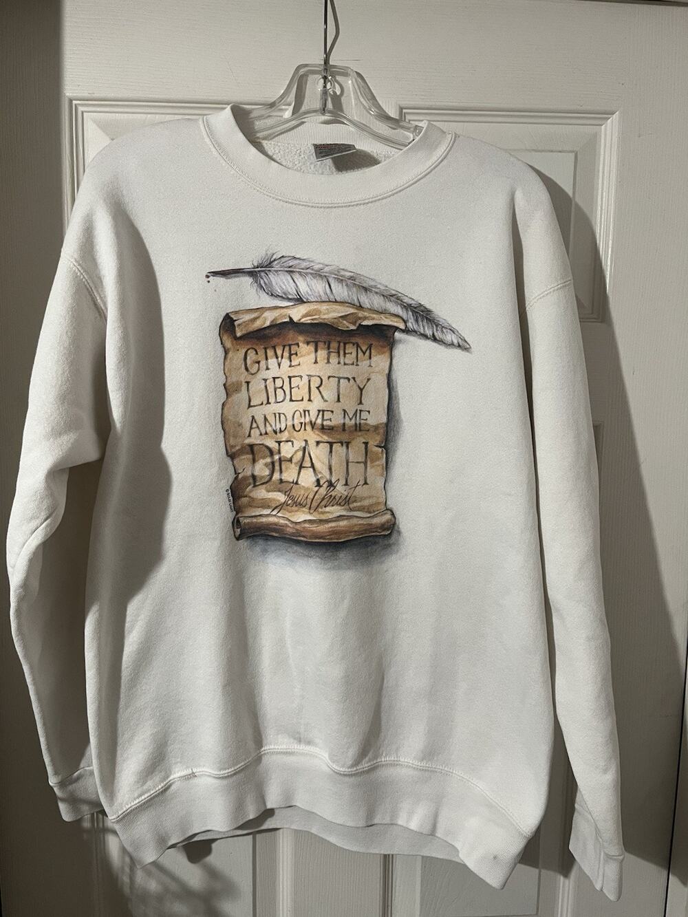 Vintage Give Them Liberty And Give Me Death Shirt Sz L Jesus Scroll